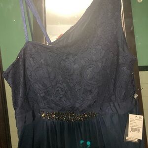 Adrianna Papell new dress one shoulder midnight blue size 12 women